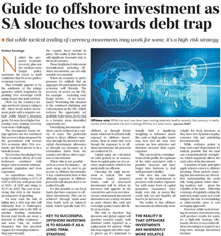 Newspaper clipping of an article about offshore investing 