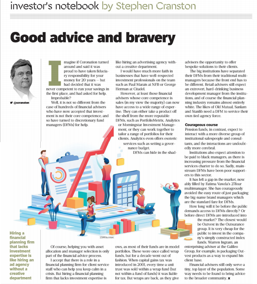 screen shot of magazine article talking about financial advisors and the financial services industry